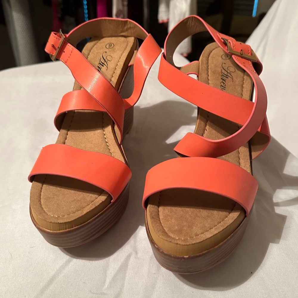 Coral Platform Sandals, Size 9